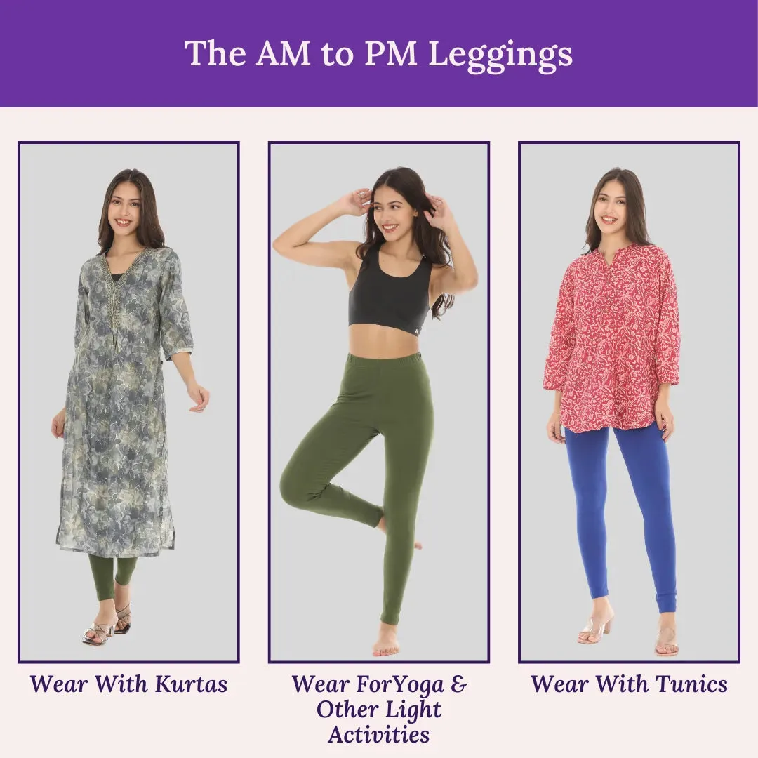Women's Leggings | High Waist | Ankle Length | Cotton-Elastane Blend | Non-See-Through | Gusset Crotch Prevents Ripping
