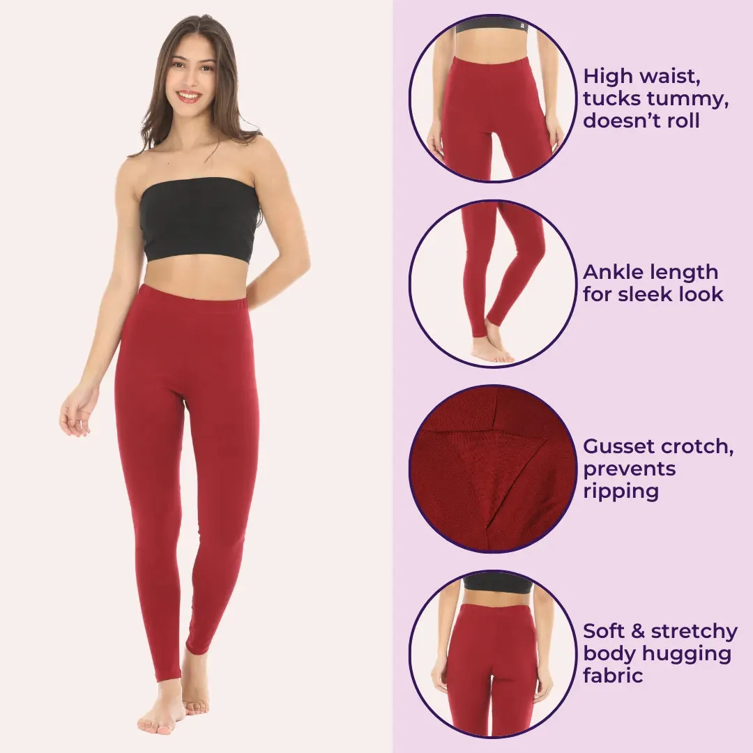 Women's Leggings | High Waist | Ankle Length | Cotton-Elastane Blend | Non-See-Through | Gusset Crotch Prevents Ripping