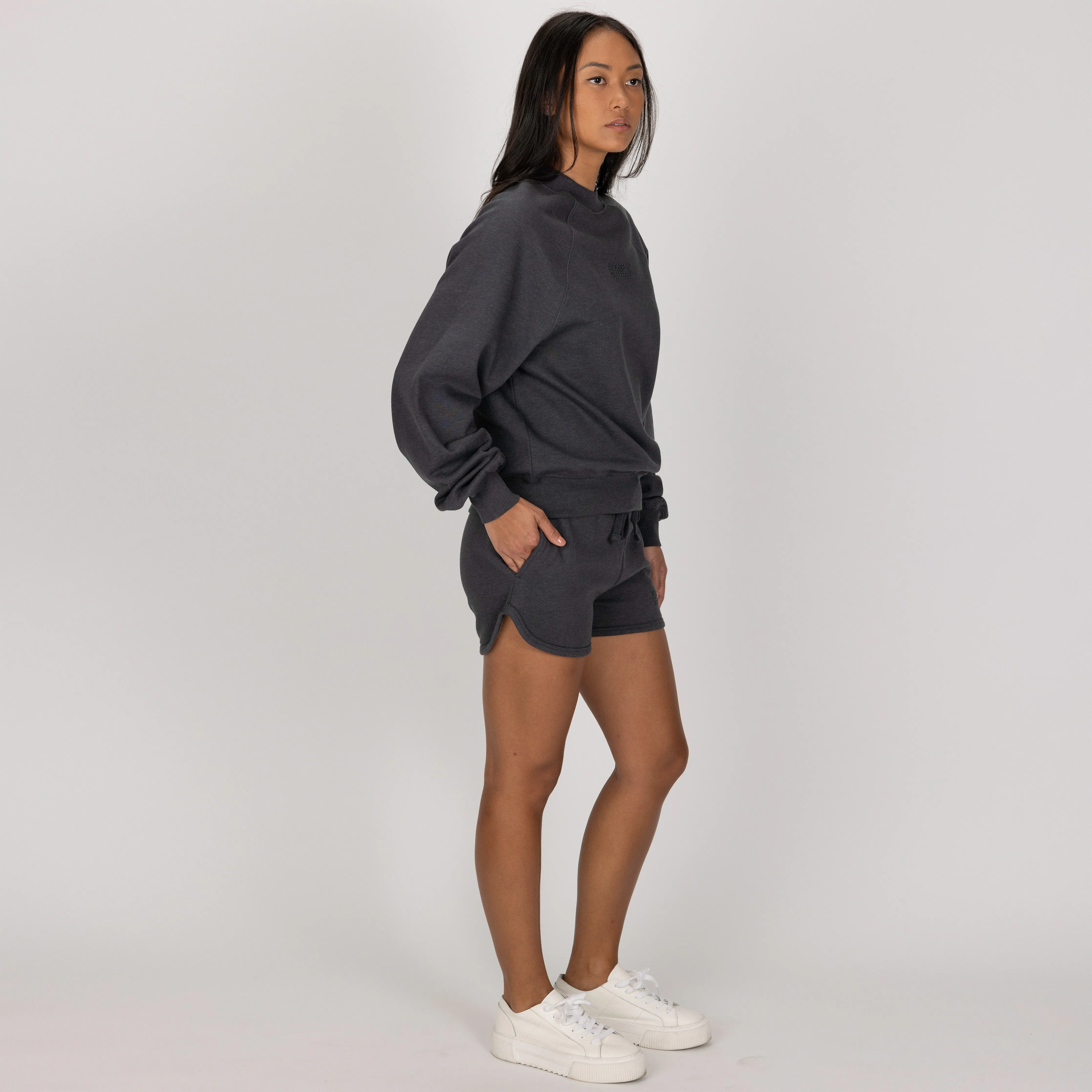 Womens Oversized Raglan Fleece Crew Sweatshirt - Woodland Grey