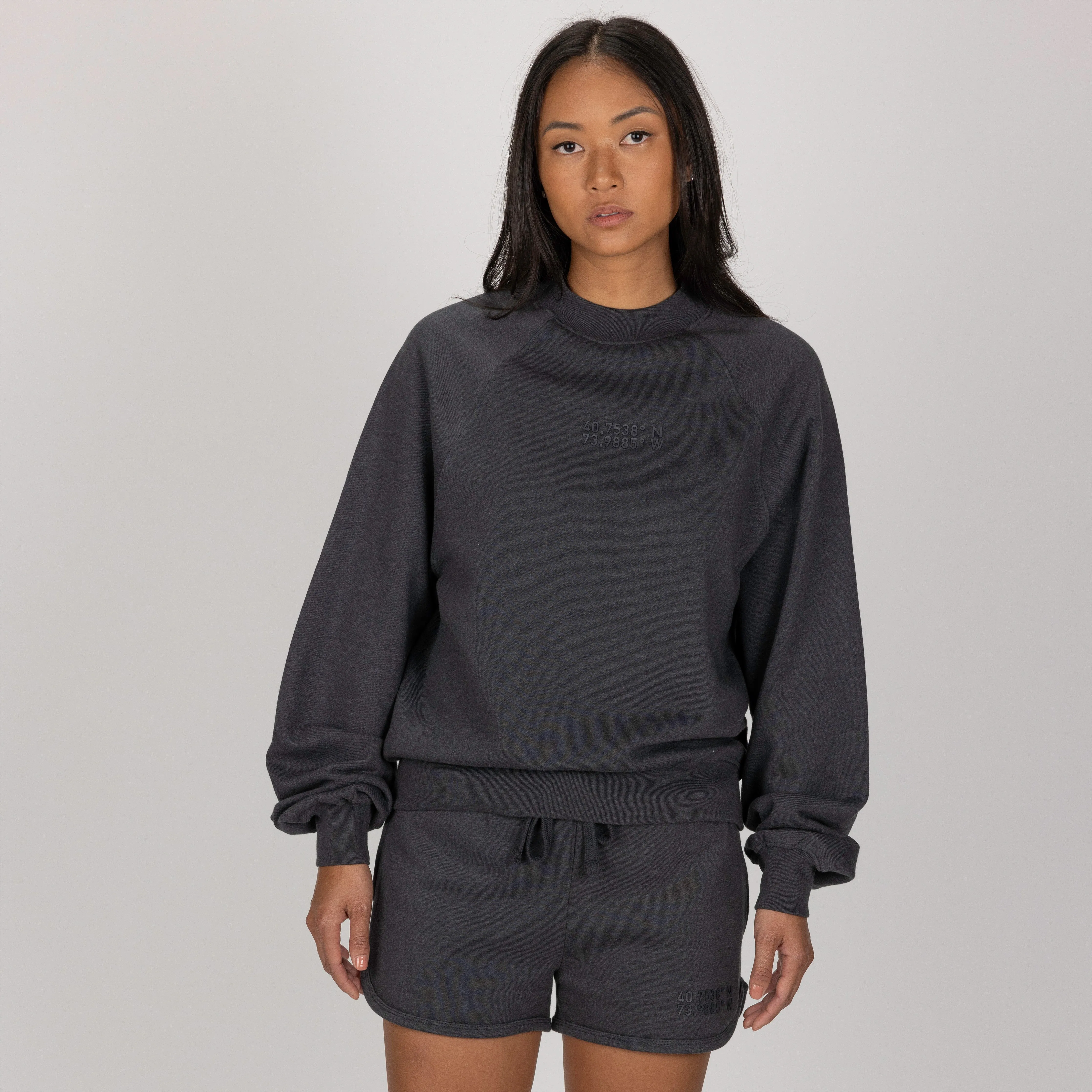 Womens Oversized Raglan Fleece Crew Sweatshirt - Woodland Grey