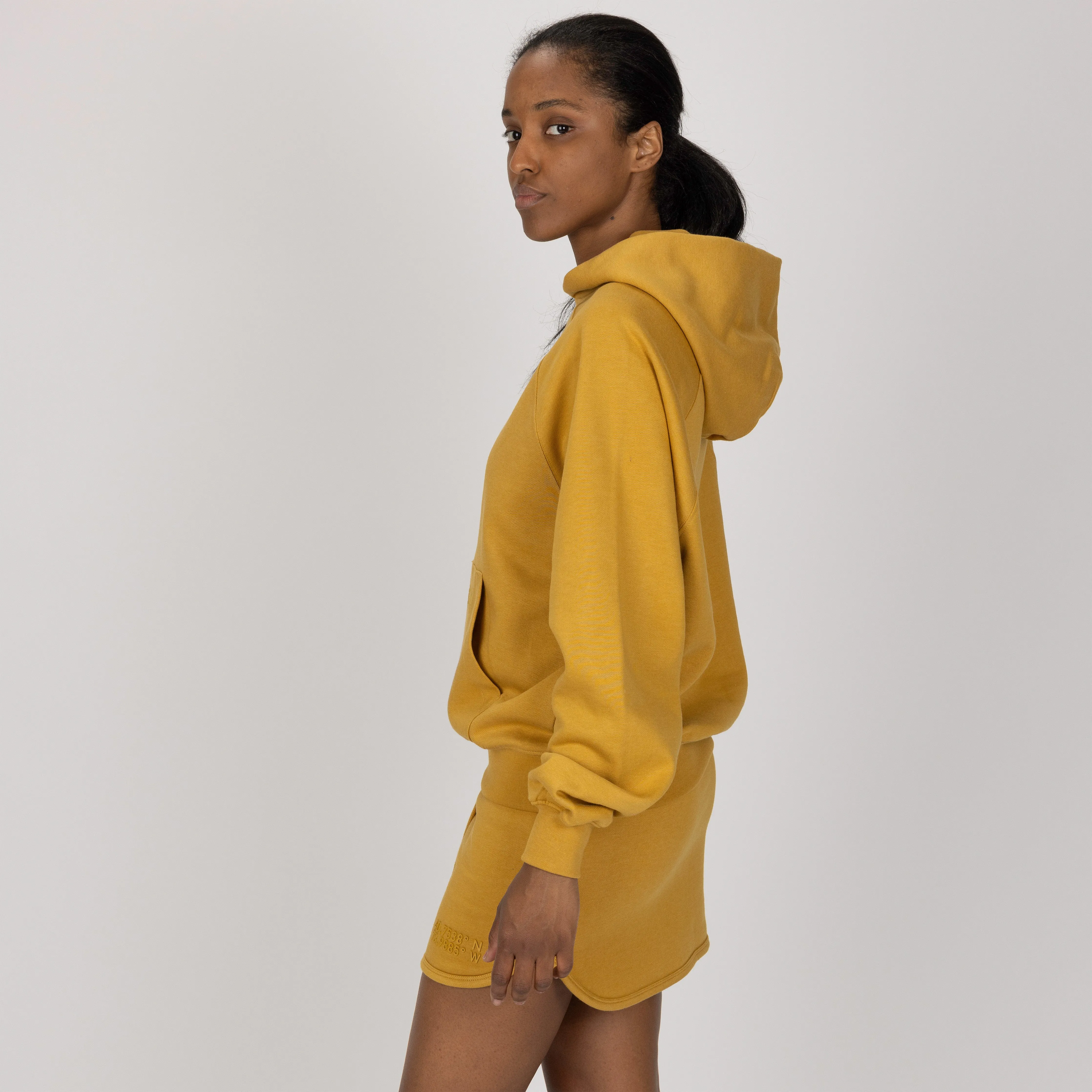 Womens Oversized Raglan Fleece Hoodie - Honey Mustard