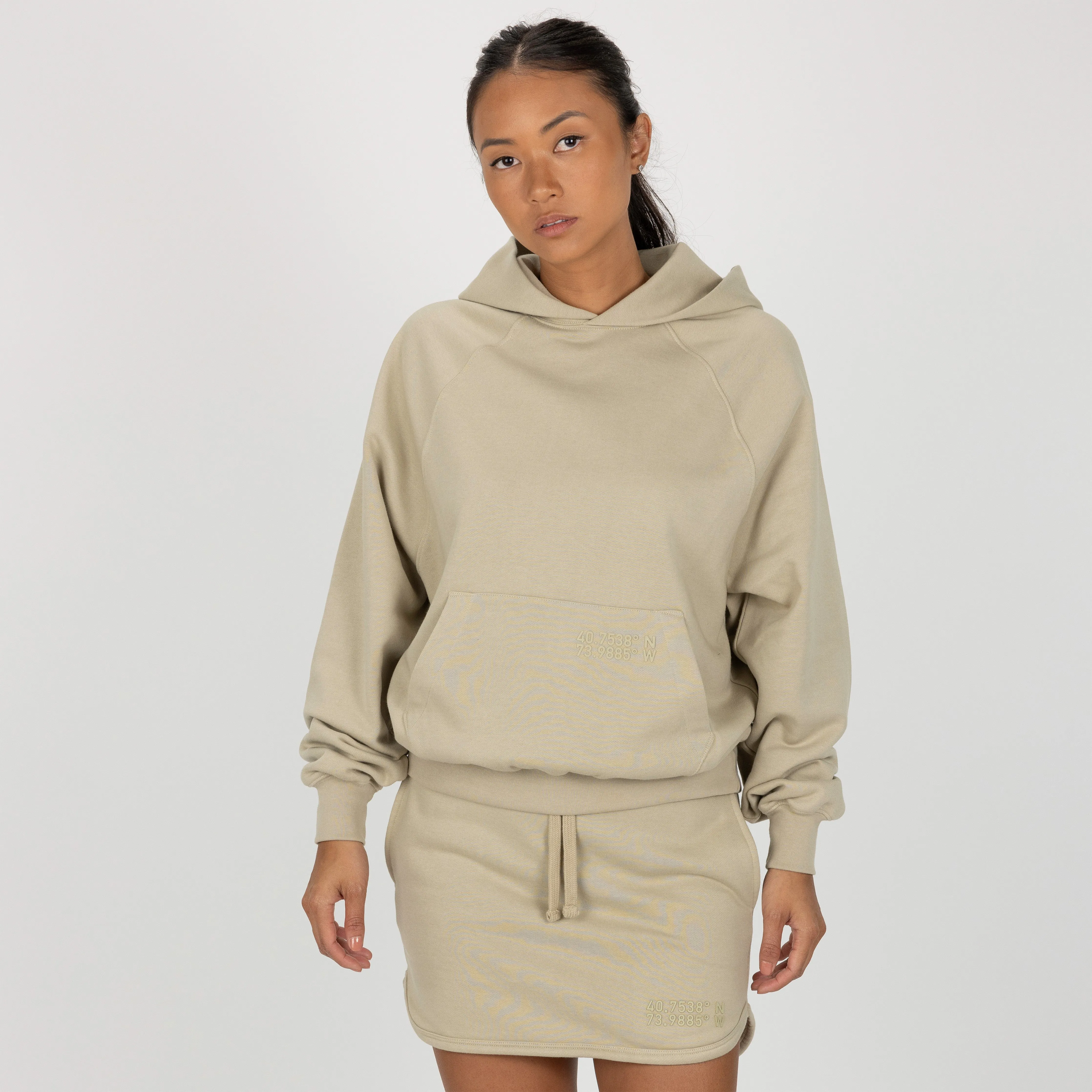 Womens Oversized Raglan Fleece Hoodie - Oatmeal