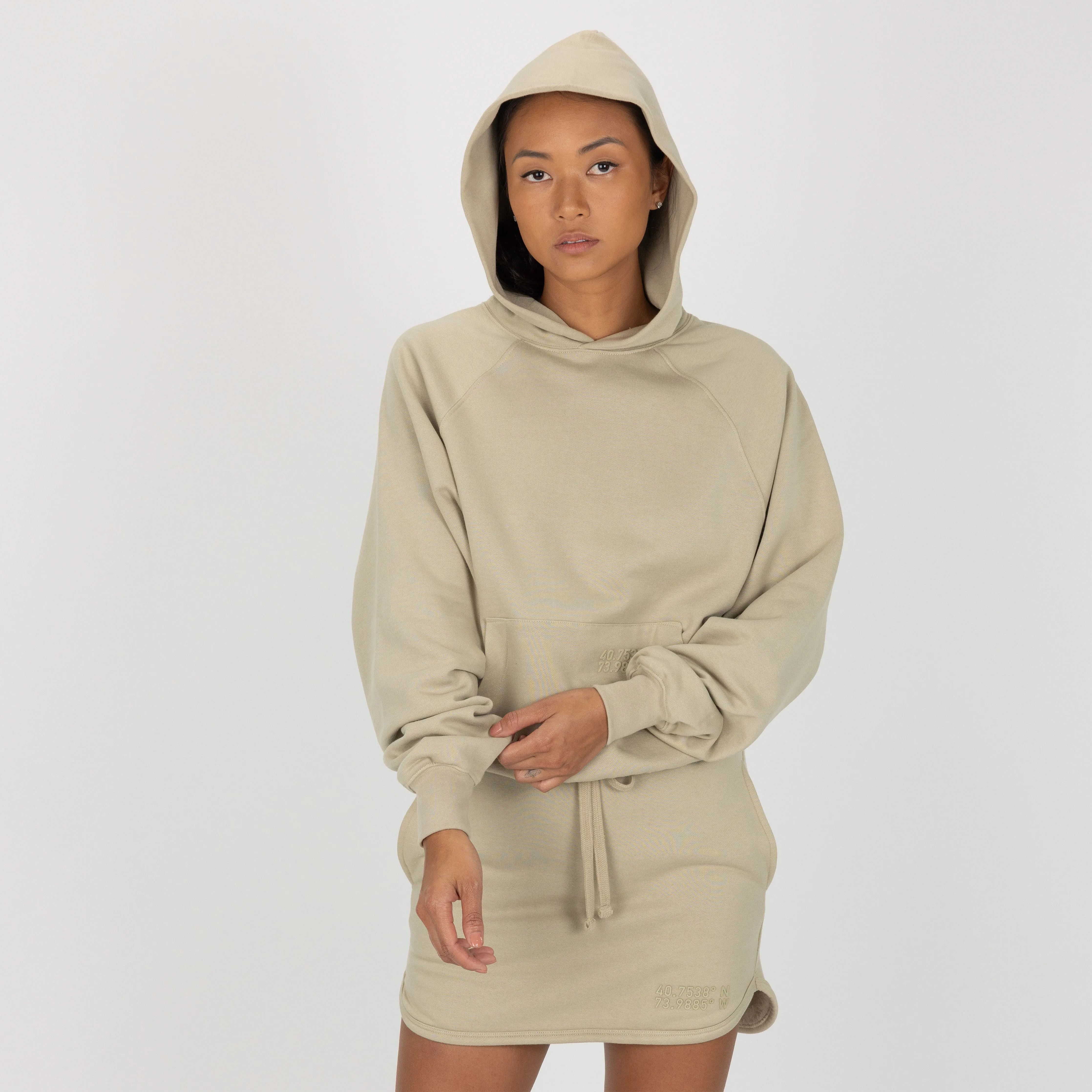Womens Oversized Raglan Fleece Hoodie - Oatmeal