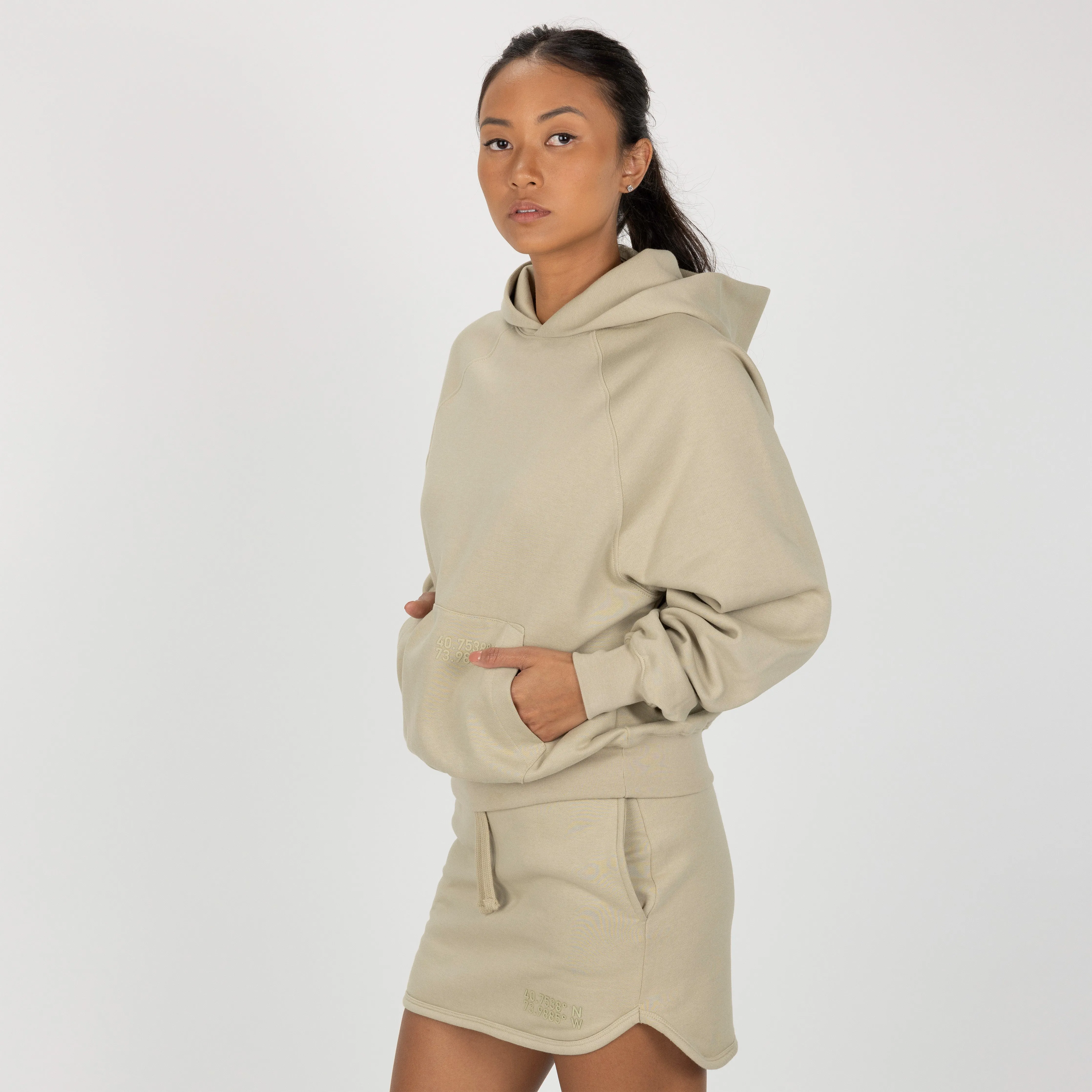 Womens Oversized Raglan Fleece Hoodie - Oatmeal