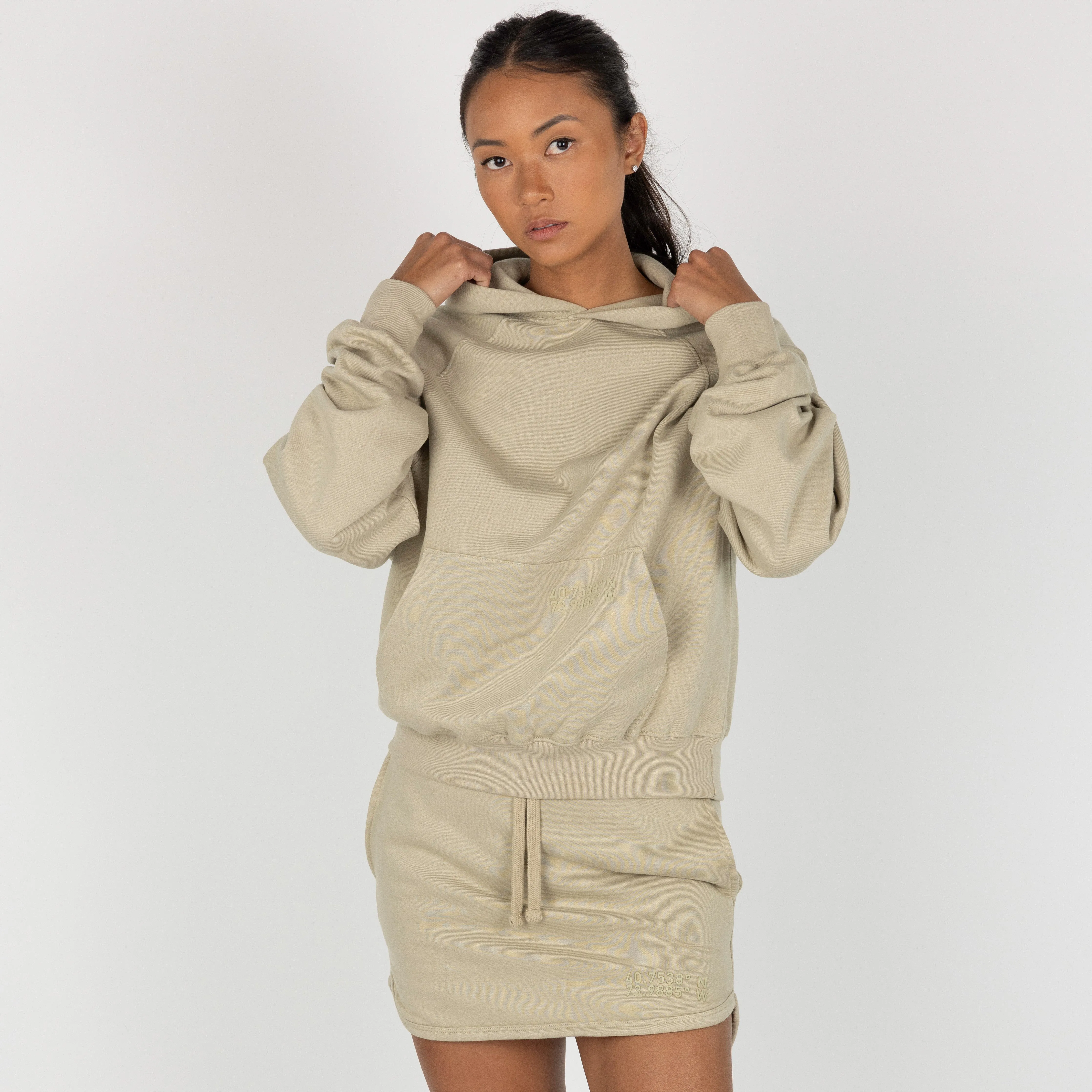 Womens Oversized Raglan Fleece Hoodie - Oatmeal