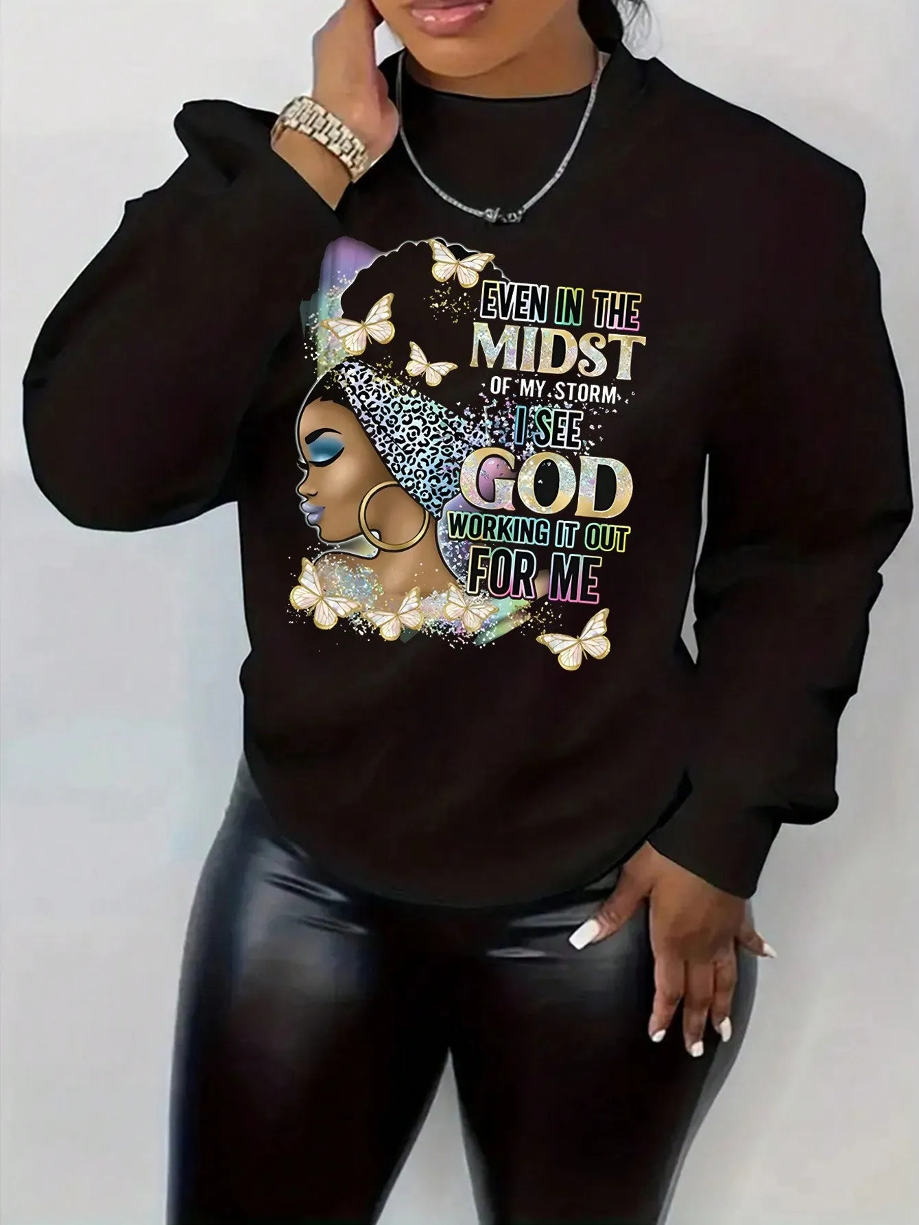 Women's  Sexy Letter & Butterfly Print Sweatshirt