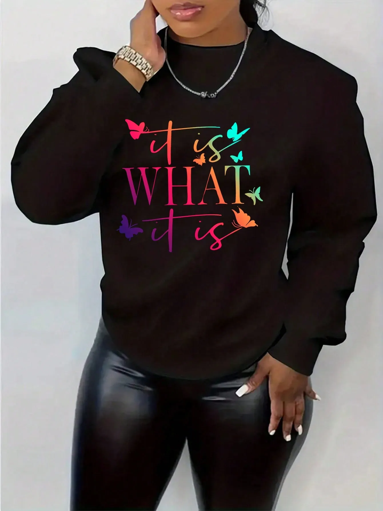 Women's  Sexy Letter & Butterfly Print Sweatshirt