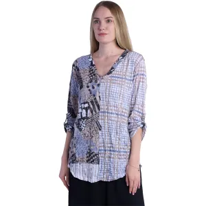 Women's Shana Apparel Crinkle Mix Media Top V-Neck Khaki Multi