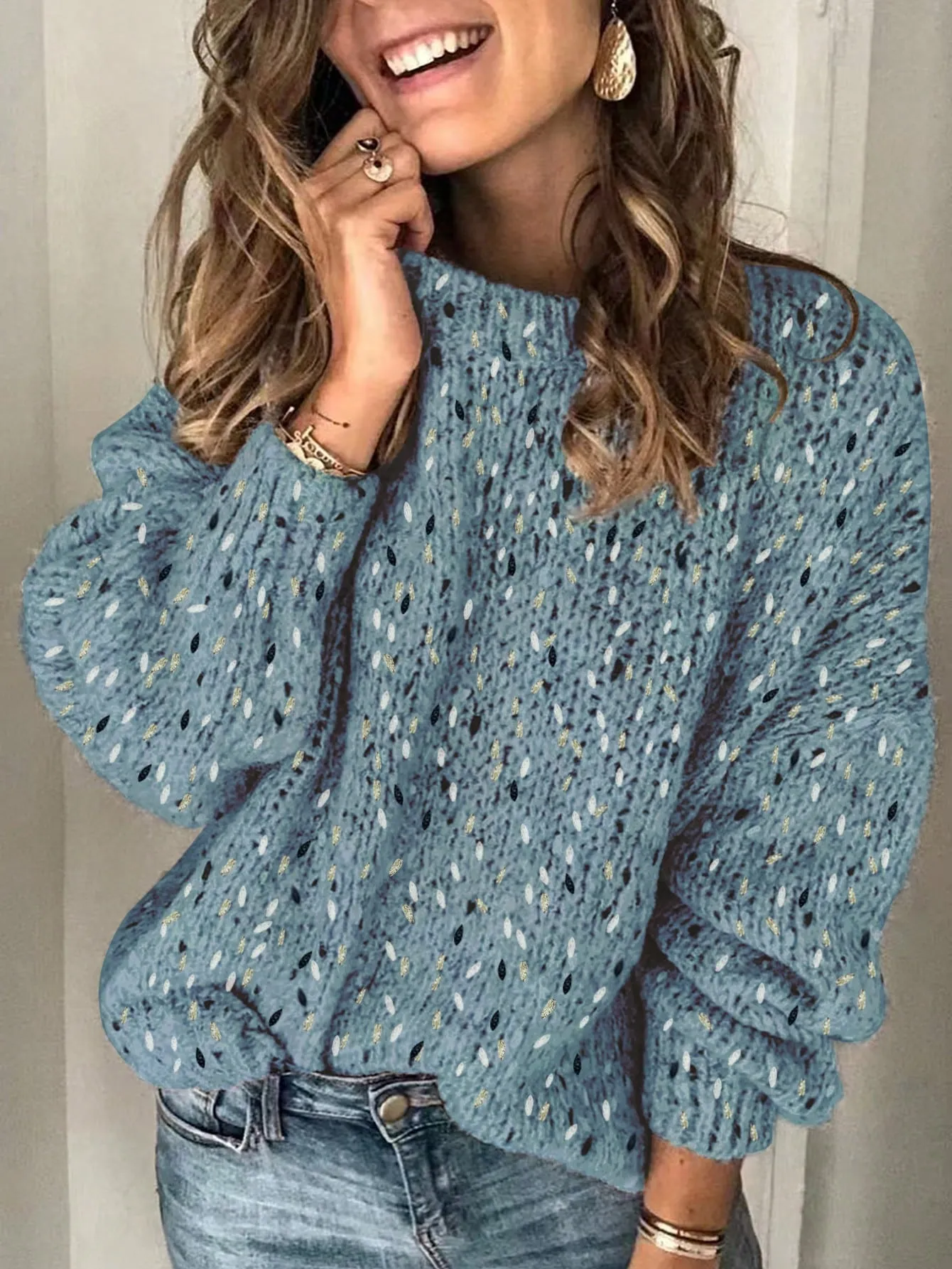 Women's Tie-Dye Lantern Sleeve Sweater
