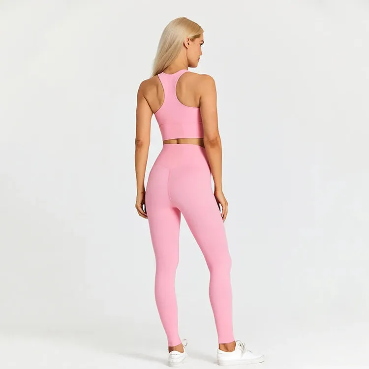 Women's Workout Outfit - 2 Piece Racerback Padded Crop Top Bra and High Waist Yoga Leggings
