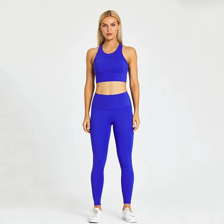 Women's Workout Outfit - 2 Piece Racerback Padded Crop Top Bra and High Waist Yoga Leggings