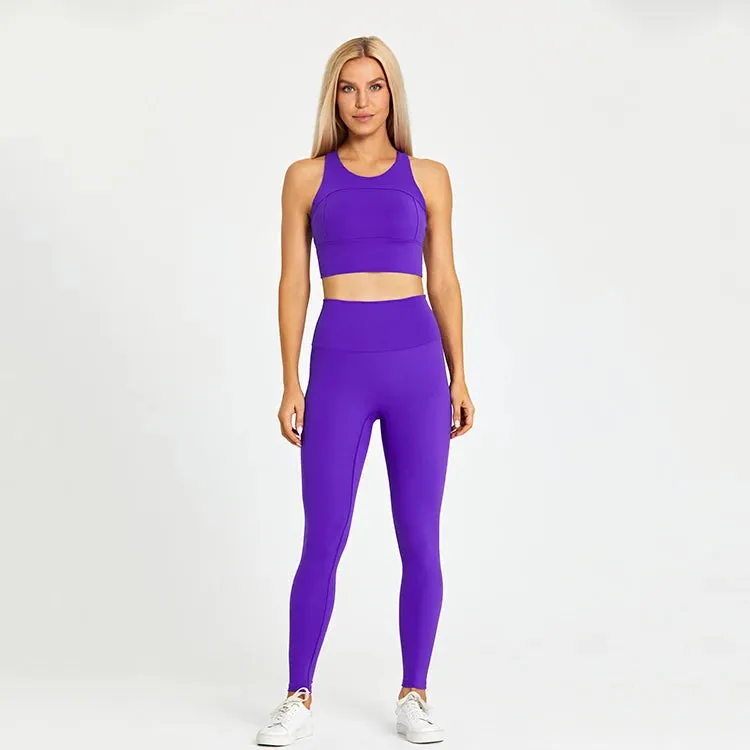 Women's Workout Outfit - 2 Piece Racerback Padded Crop Top Bra and High Waist Yoga Leggings