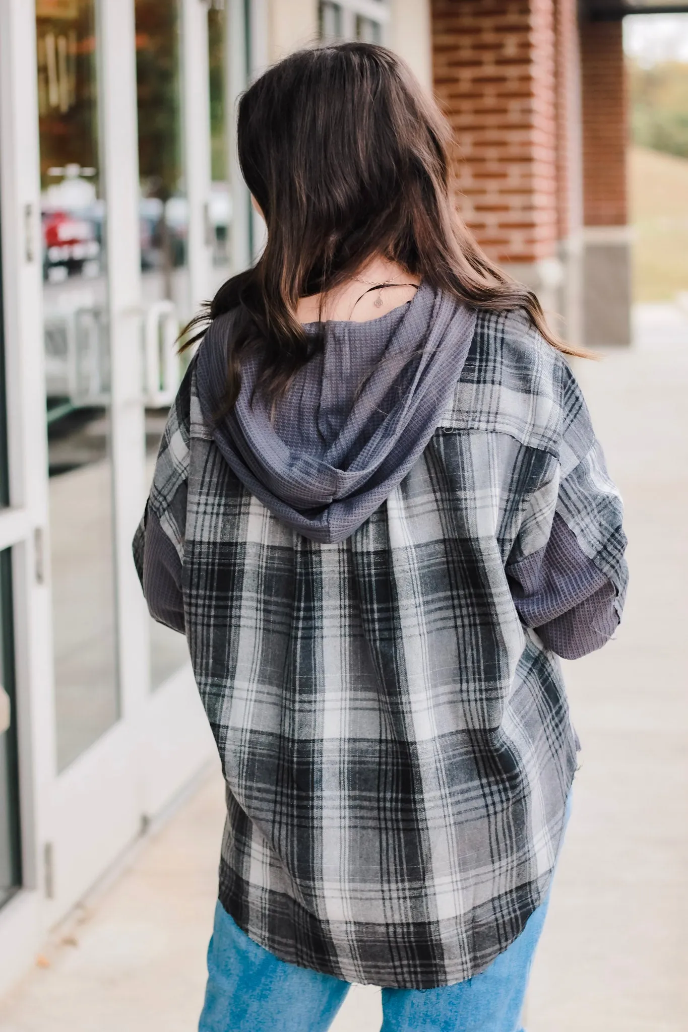 You Have My Heart Grey Plaid Hooded Top