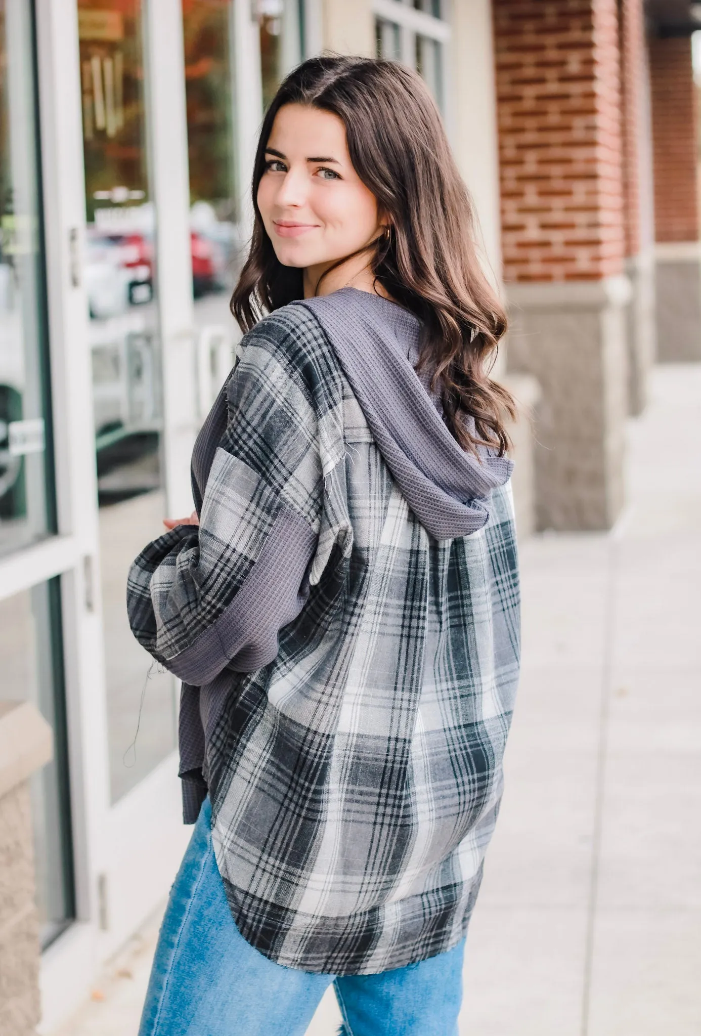 You Have My Heart Grey Plaid Hooded Top