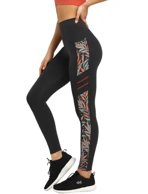 Yvette Printed Workout Leggings for Women High Waisted Yoga Pants with 2 Pockets Non See-Through Tummy Control, Orange Printed